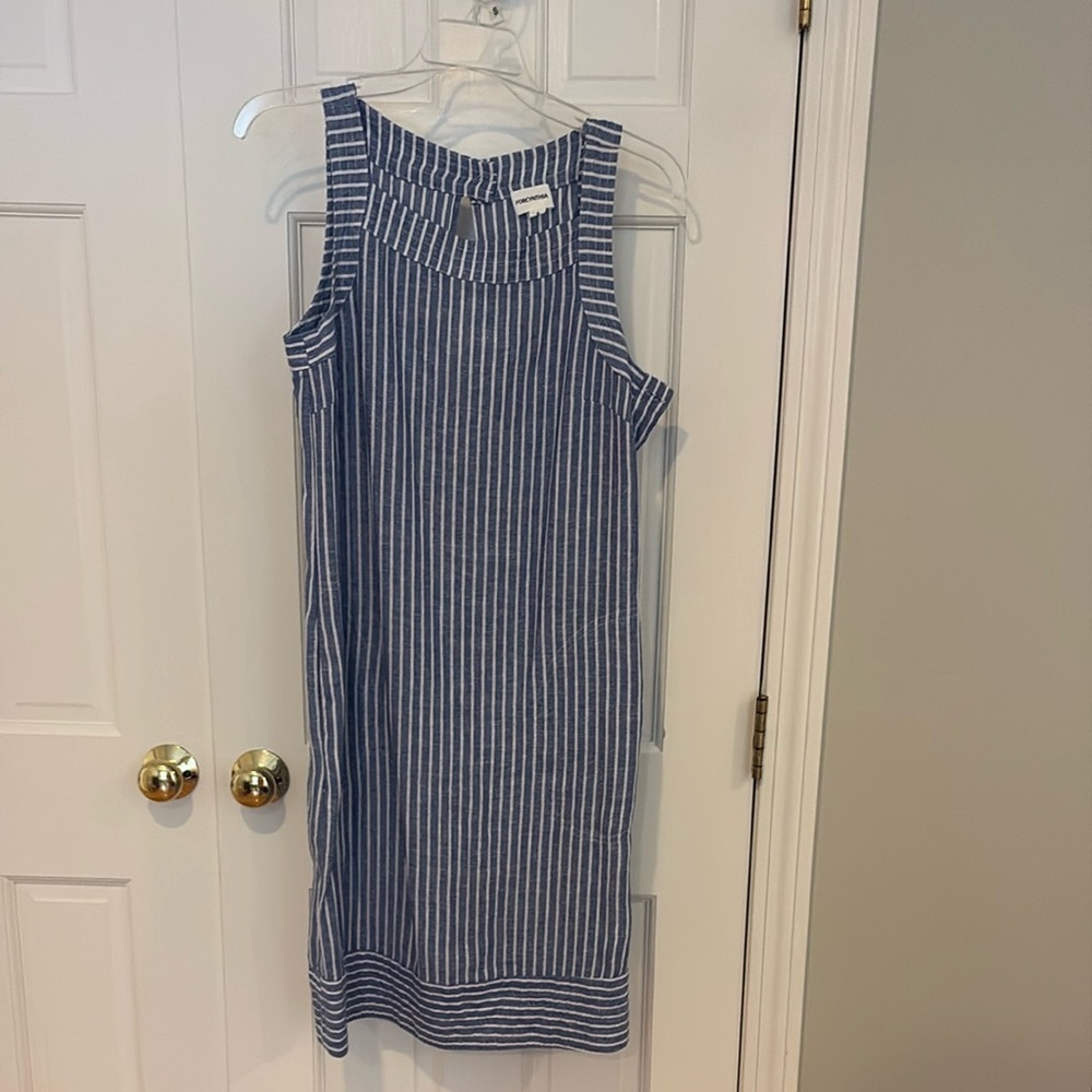 Blue and White Striped Sleeveless Dress